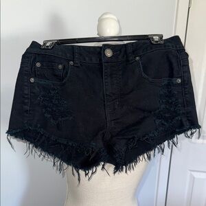 Women's Black Distressed Denim Shorts